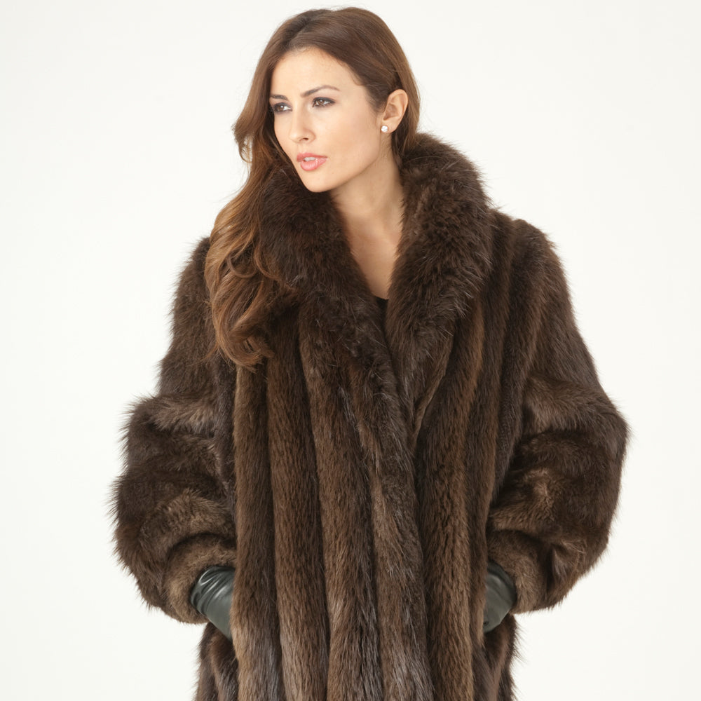 Vintage Natural Brown Long Hair Beaver Fur Coat