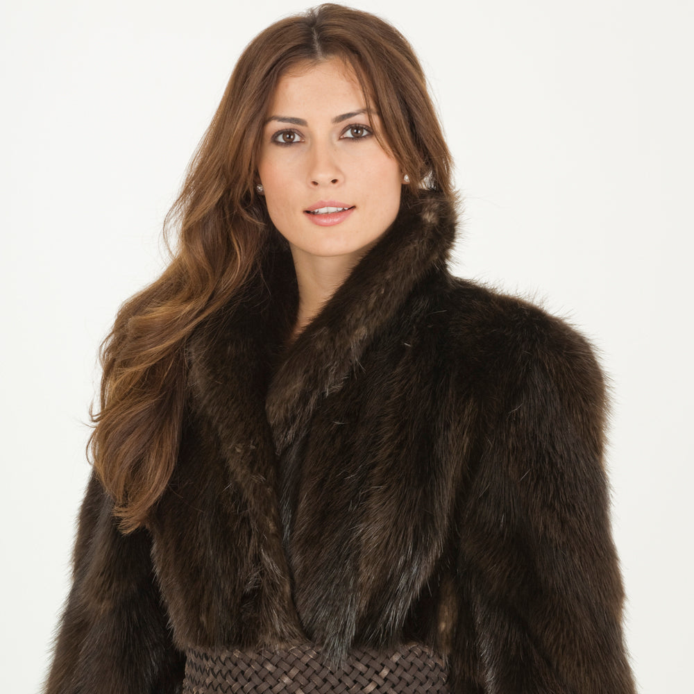 Vintage Natural Brown Long Hair Beaver Fur Coat