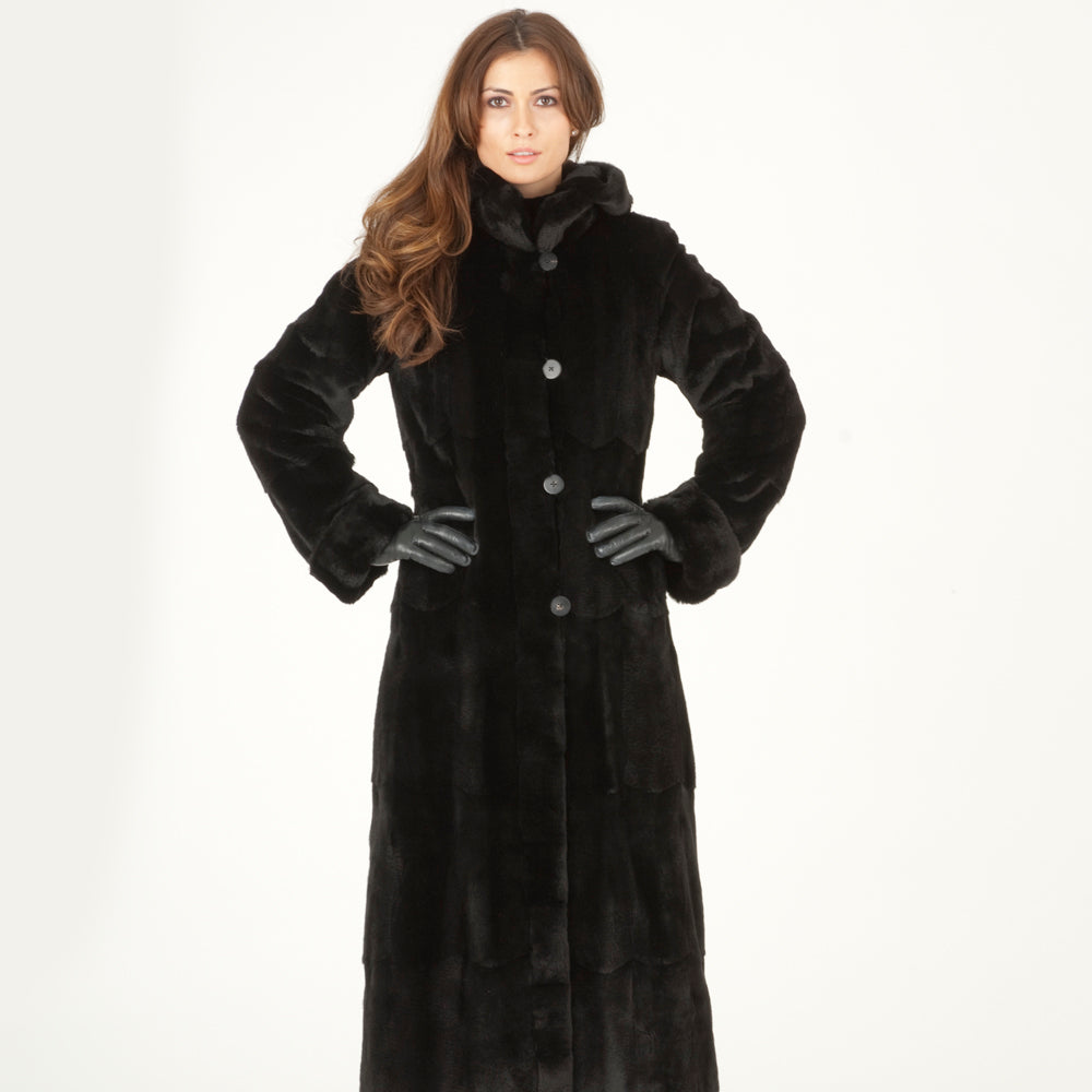 Black Dyed Sheared Mink Reversible Coat