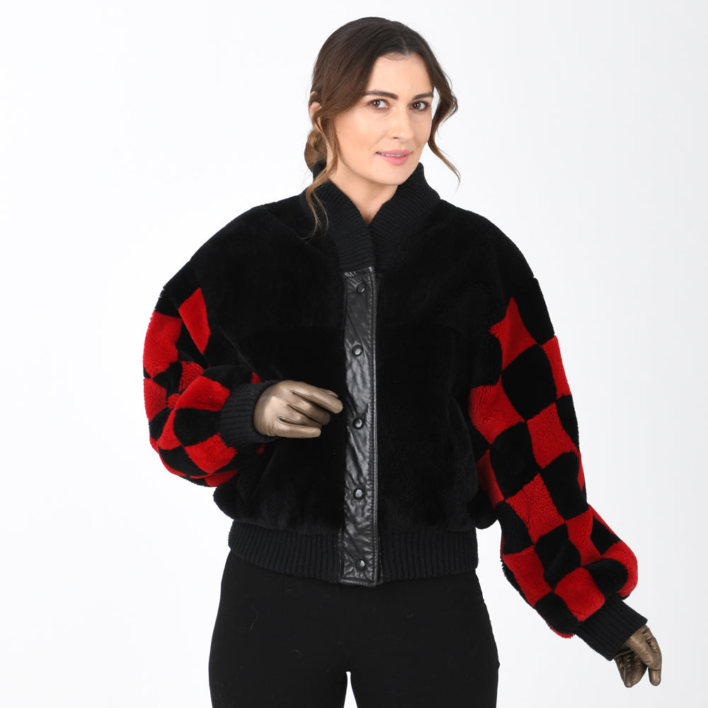 Black and Red Dyed Sheared Nutria Jacket