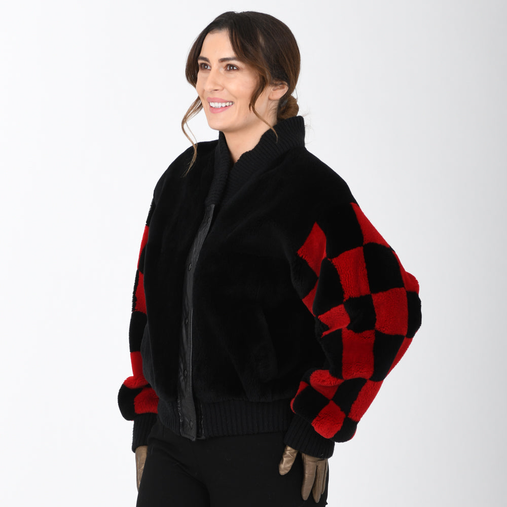Black and Red Dyed Sheared Nutria Jacket