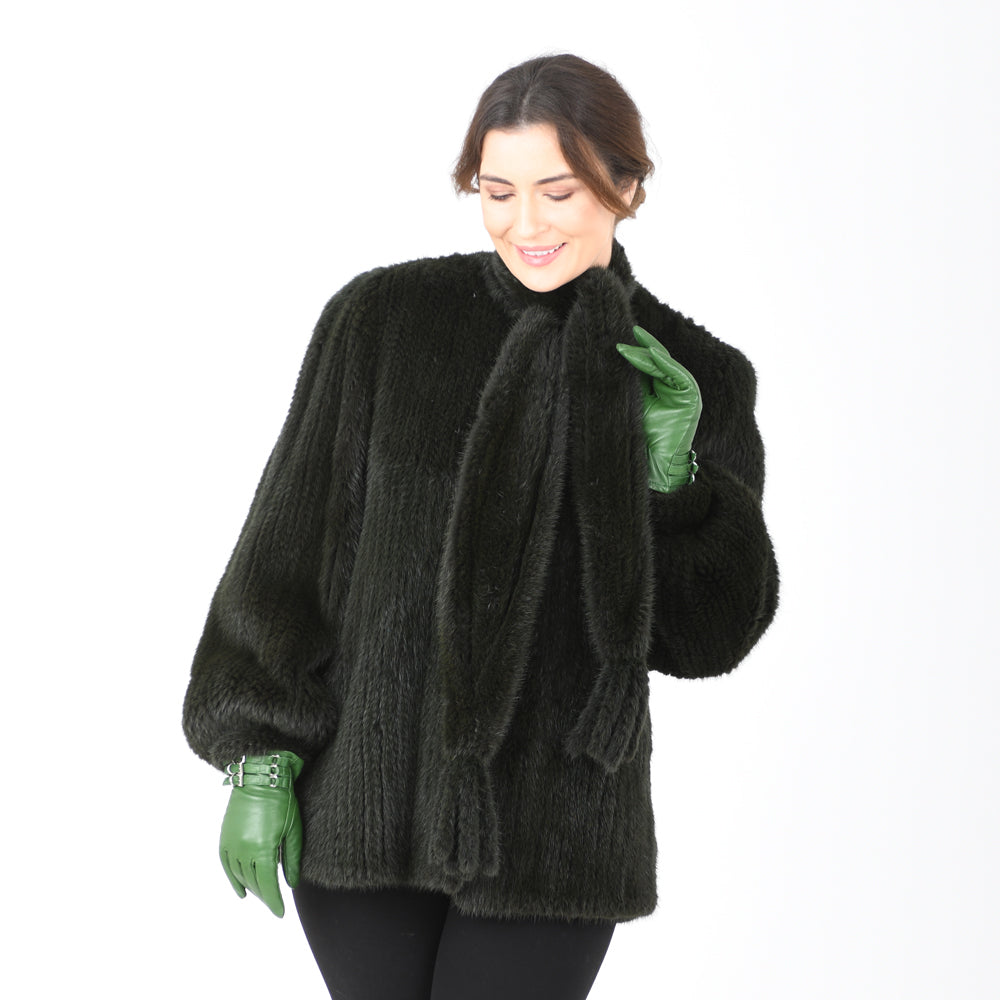 Green Dyed Knitted Mink Jacket
